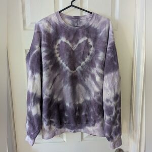 Purple White Tie Dyed Heart Oversize Crewneck Sweatshirt Size M-L 💜